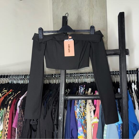 Cult Gaia Valia Crop Off the Shoulder Top & Essie Mini Skirt Set in Black - Picture 12 of 17